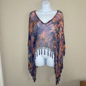 Soho Silk Beaded Tassel Poncho Boho Fairy Soft Girl Y2K‎ Witchy Whimsical Dainty